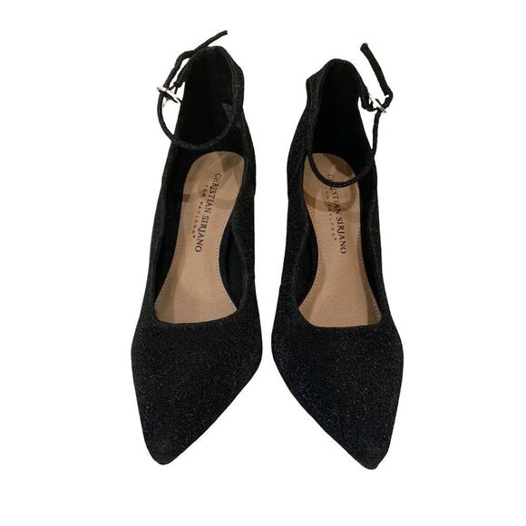Christian Siriano Shoe Women 5.5 Pointed Toe Slip On Black Pump Ankle Strap Heel - Picture 3 of 7